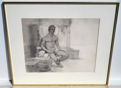 John Lear Male Nude Realist Signed Drawing 1986
