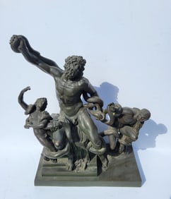 Antique Grand Tour Continental Laocoon And Sons Classical Greco Roman Male Nude Bronze Statue