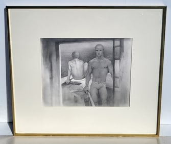 John Lear Male Semi Nude Realist Signed Drawing 1987