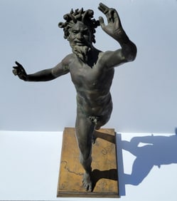 Large Grand Tour Dancing Faun Of Pompeii Bacchanalian Roman Satyr Bronze Male Nude Classical Statue