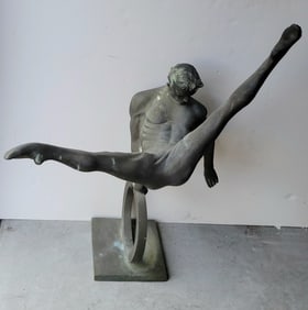 Large Bronze Gymnast Mid Century Modern MCM Statue Athlete Sculpture No Visible Signature