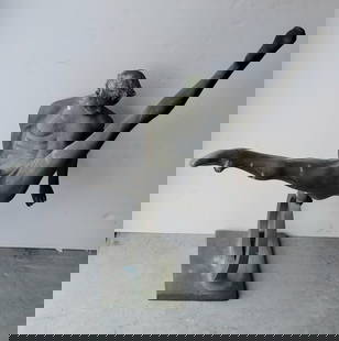 Large Bronze Gymnast Mid Century Modern MCM Statue Athlete Sculpture No Visible Signature: Large Bronze Gymnast Mid Century Modern MCM Statue Athlete Sculpture No Visible Signature. Dimensions: 41.5in x 8in x 28.5in Weight:Aprx under 100lbs Shipping: NOTE this is one of 11 heavy statues to