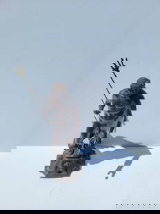 Antique Poseidon Neptune Dolphin Bronze Male Nude Statue Sculpture: Antique Poseidon Neptune Dolphin Bronze Male Nude Statue Sculpture. Dimensions: 12.25in overall including trident Weight:4.25lbs Shipping: Visit StedmanShipping Dot Com for all info. Note large or