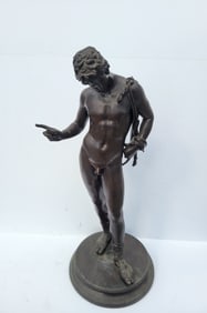 Greco Roman Heroic Male Nude Aegis Bronze Statue Sculpture Unsigned Antique
