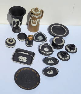 Over 1 Dozen Decorated Wedgwood Basalt And Related Decorated Ceramics: Over 1 Dozen Decorated Wedgwood Basalt And Related Decorated Ceramics. Shipping: Visit StedmanShipping Dot Com for all info. Note large or heavy bronzes and concrete garden items may cost as much or