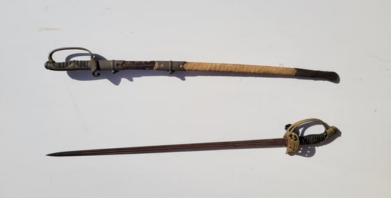 2 Turn Of The Century Continental Military Officers Swords One With A Scabbard