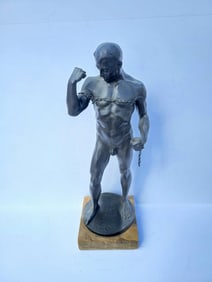 Paul Ludwig Kowalczewski German Heroic Male Nude Jugendstil Bronze Statue Sculpture Signed On Base