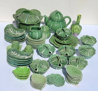 Aprox 4 Dozen Majolica Green Leaf Tablewares Including Japan Portugal At Least One Italy: Aprox 4 Dozen Majolica Green Leaf Tablewares Including Japan Portugal At Least One Italy. Shipping: Visit StedmanShipping Dot Com for all info. Note large or heavy bronzes and concrete garden items