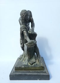 Roman Greek Wrestler Milo Of Croton After Edme Dumont Bronze Male Nude Statue Unsigned Antique