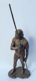 Thomas Jay Warren 1990s Male Nude Athlete Blindfolded With Javelin Spear Or Likely Staff Solid