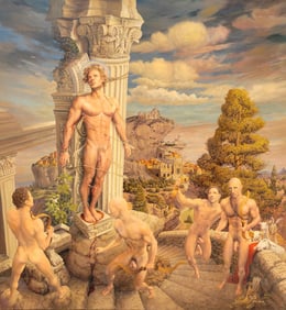 Jack Cowan 2001 Large Nude Male Neoclassical St Sebastian Bondage Phallic Genre Capriccio Landscape