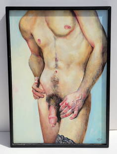 Contemporary Monogrammed Nude Male Truncated Portrait Painting Artist Unknown: Contemporary Monogrammed Nude Male Truncated Portrait Painting Artist Unknown. Dimensions:27.5in Shipping: Visit StedmanShipping Dot Com for all info. Note large or heavy bronzes and concrete garden