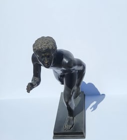 Large Old To Antique Bronze Wrestler Athlete Greek Roman Manner Male Nude Bronze Statue Sculpture