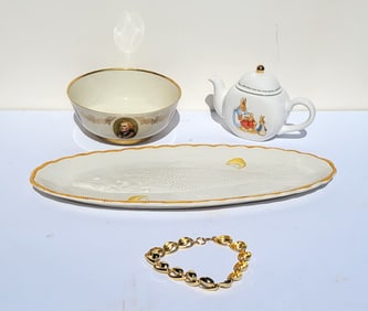 Lenox China Bicentennial Patriots Bowl Together With A Contemporary Italian Majolica Fish Serving