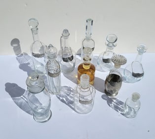 Lot 11 Glass Decanters Some With Pewter Steiff Bottle Tags