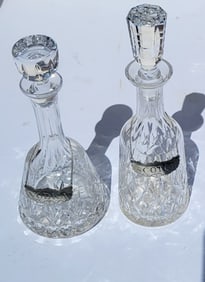 Signed Waterford And Atlantis Crystal Decanters With Stieff Pewter Bottle Tags Note While Waterford
