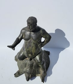 Antique Continental Bacchus On A Turtle Fontana Del Bacchino Male Nude God Bronze Statue Sculpture