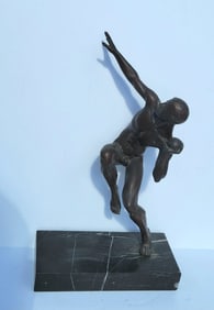 Ferdinand Fonssagrives Male Nude Athlete Shot Put Art Deco Bronze Statue Sculpture Signed Or