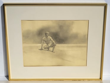 John Lear Male Semi Nude Realist Signed Drawing 1986