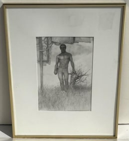 John Lear Male Semi Nude Realist Signed Drawing