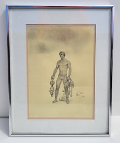 John Lear Male Semi Nude Realist Signed Drawing