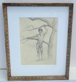 John Lear Male Semi Nude Realist Signed Drawing