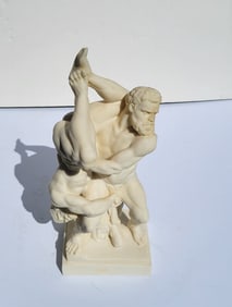 Stamped Greece Cast Marble Resin Nude Male Wrestlers Statue Sculpture