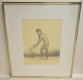John Lear Male Semi Nude Realist Signed Drawing
