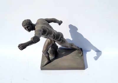 Antique Classical Male Nude Pugilist Boxer Bronze Statue Sculpture Reduction Foundry Mark