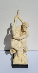 Santini Tall Cast Marble Resin Italian Nude Male Wrestlers Statue Sculpture