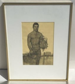 John Lear Male Semi Nude Realist Signed Drawing