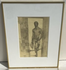 John Lear Male Semi Nude Realist Signed Drawing