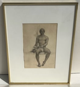 John Lear Male Semi Nude Realist Signed Drawing