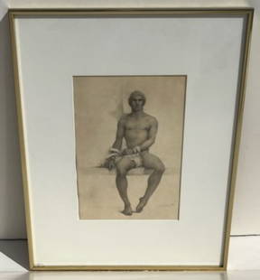 John Lear Male Semi Nude Realist Signed Drawing: John Lear Male Semi Nude Realist Signed Drawing, 11 x 8 sight, 20.25 x 16.25 framed, inches. Shipping: Visit StedmanShipping Dot Com for all info. Note large or heavy bronzes and concrete garden