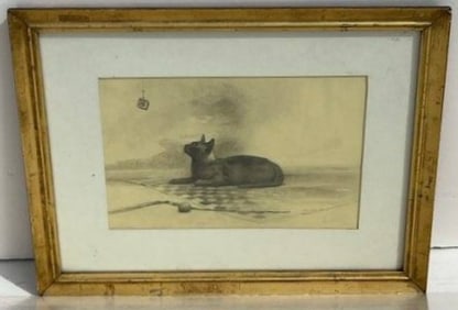 John Lear Cat Realist Signed Drawing