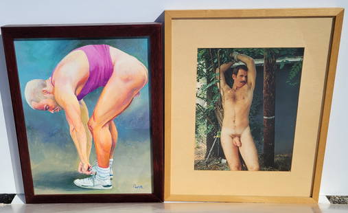 Provincetown Artist Male Nude Len Paoletti Painting Plus A Male Nude Color Bondage Photograph: Provincetown Artist Male Nude Len Paoletti Painting 15.5 x 20 inches framed Plus A Male Nude Color Bondage Photograph 13.5 x 10.5 inches sight, 21 x 17 inches framed. Signed or inscribed again Len