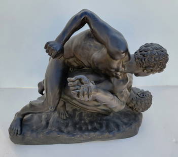 Large Grand Tour Uffizi Palace Subject Greco Roman Wrestling Men Classical Sculpture Statue Bronze: Large Grand Tour Uffizi Palace Subject Greco Roman Wrestling Men Classical Sculpture Statue Bronze Old Heavy Unsigned Old Likely Institutional Inventory Number Painted On Underside. Dimensions: 17in