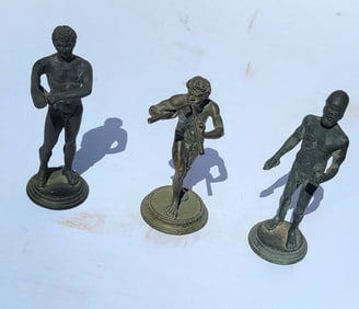 Group 3 Vintage Nude Male Cabinet Bronzes Greek Roman After Antiquity One With Italy Label