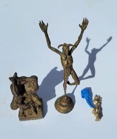 Three Gilt Metal And Or Bronze Nude Male Small Miniature Statue Sculptures Including Antiquity And