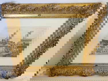 Florence Signed Mario Architectural Etching In Antique Gilt Frame Large