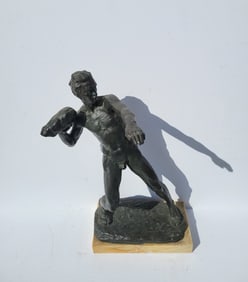 Large Franz Seifert Steinwerfer Austrian Shot Put Athlete Olympic Male Nude Bronze 1920 Statue