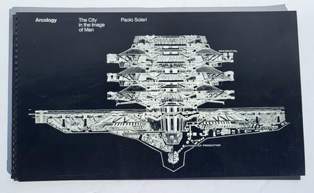 Signed Paolo Soleri Large Boxed Architectural Book Box with M.I.T. Postmark And Orange Student