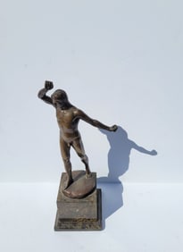 Julius Paul Schmidt Felling Antique Classical Bronze Male Nude Posed For Holding Absent Fencing
