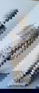 Vintage Greek Roman Nude Classical Male Concrete Garden Statue Sculpture: Vintage Greek Roman Nude Classical Male Concrete Garden Statue Sculpture. Dimensions: 55.5in Weight: Aprx. Over 100 & likely under 200 lbs Shipping: NOTE this is one of 11 heavy statues to be picked