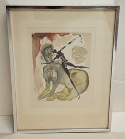 Signed Salvador Dali Male Figure Wood Cut Print