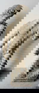 Michelangelo David Inspired Vintage Concrete Nude Classical Male Garden Statue: Michelangelo David Inspired Vintage Concrete Nude Classical Male Garden Statue. Dimensions: 46.75in Weight: Aprx. 100-150lbs Shipping: NOTE this is one of 11 heavy statues to be picked up at our