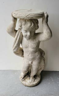 Vintage Concrete Nude Putti Classical Boy Child Garden Plant Stand Pedesta: Vintage Concrete Nude Putti Classical Boy Child Garden Plant Stand Pedestal. Dimensions: 31.5in Weight: Aprx. 100lbs Shipping: NOTE this is one of 11 heavy statues to be picked up at our alternate