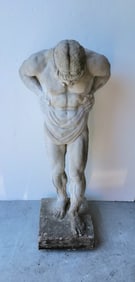Vintage Greek Roman Semi Nude Classical Male  Concrete Likely Bird Bath Base Statue Sculpture