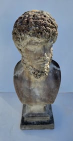 Repaired Vintage Bust Of Likely Hadrian Roman Emperor Concrete Garden Statue Sculpture With