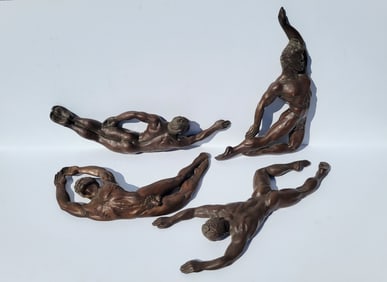Set 4 George Quaintance Male Nude Athlete Diver Swimming Wall Statue Sculpture Relief Bronzes